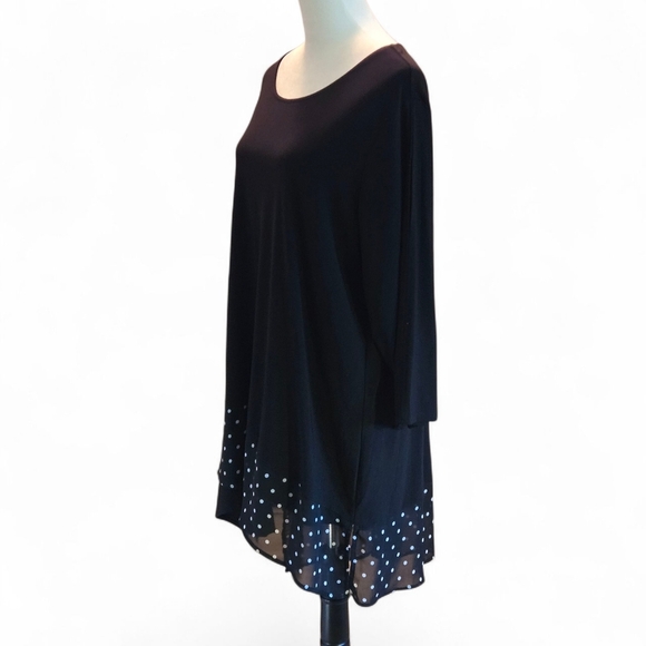 Allison Daley Black Top 2X Tunic Length 3/4 Cold Shoulder Sleeve White Polka Dot - Picture 3 of 14